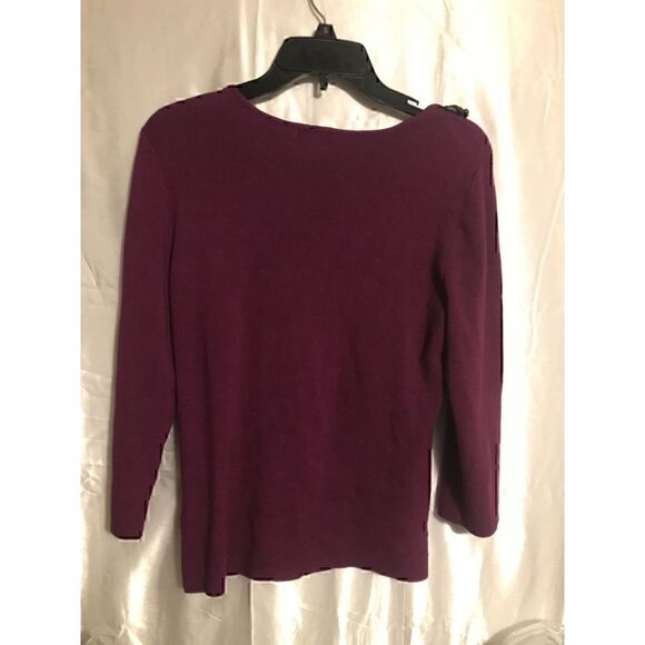 Ruby Rd Scarf Beaded Neckline Burgundy Crew neck Sweater L - Picture 2 of 5